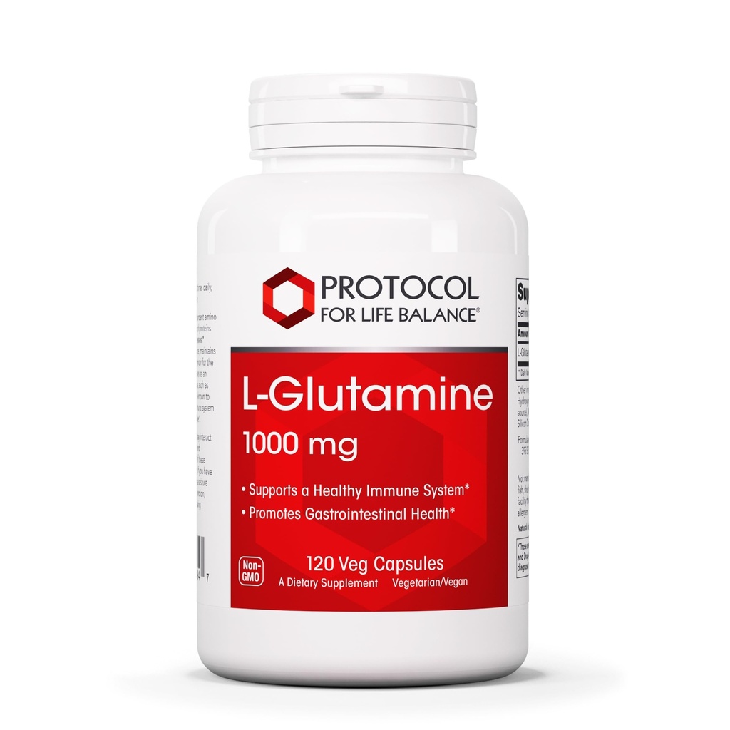 PROTOCOL VOOR LEVENSBALANS L-Glutamine 1000mg - Aminozuur - Spierweefsel, Gut Health Immune Health - 120 Veg Caps