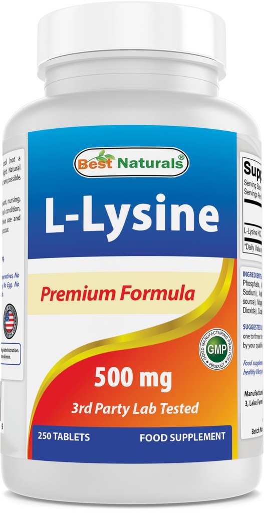 Best Naturals L-Lysine 500 mg 250 comprimés (250 Nombre (paquet de 2))