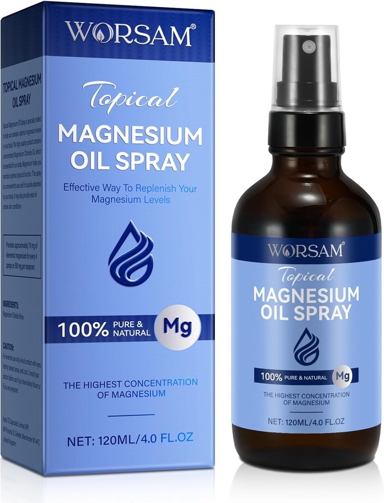 Magnesium Oil for Feet (4 fl oz), Magnesium Spray, 100% Pure & Organic Natural Magnesium Chloride Oil Glass Fles, Topical Magnesium Spray Oil for Feet, Easy to Use 120ml