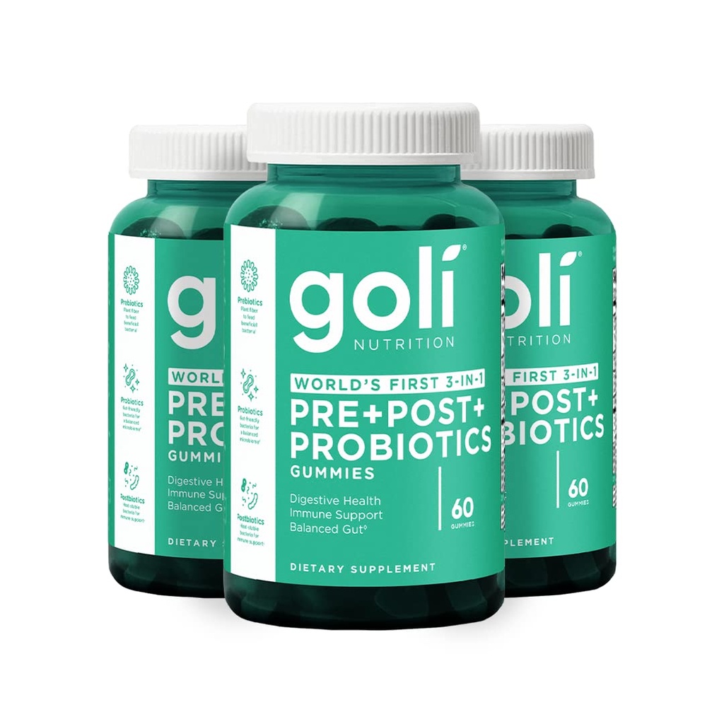 Goli Nutritional Supplement, Pre+Post+Probiotics Gummy - 180 Tellen - 's werelds eerste 3-in-1 Glutenvrij, Veganistisch, Non-GMO, en Gelatine-vrij.