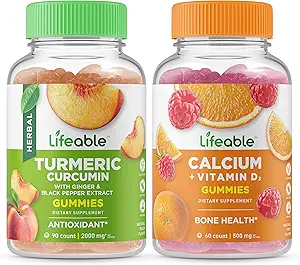 Levensbaar Kurkuma Curcumin + Calcium met vitamine D, Gummies Bundle - Grote Proeverij, Vitamine Supplement, Glutenvrij, GGO-vrij, Kauwgom