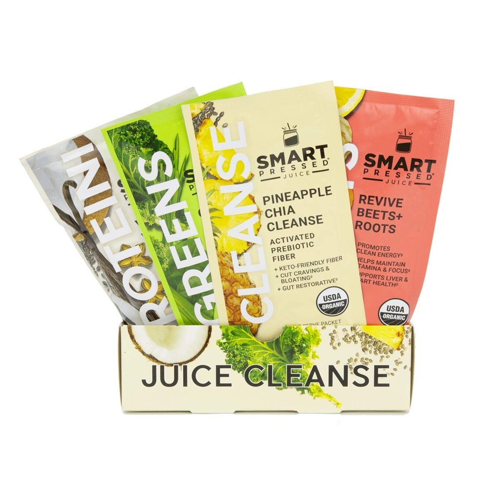SMART Jus pressé 1 jour de nettoyage biologique du jus de détox sain Programme de désintoxication de Végétalien Protéine de vanille, Jus vert, Jus de betteraves et ananas Chia Cleanse