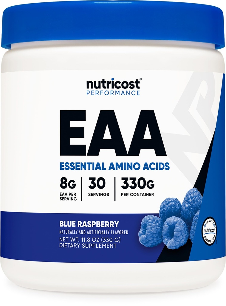 Nutricost Poudre EAA 30 portions (framboise bleue) - Acides aminés essentiels - Non-OGM, sans gluten, respectueux des végétaux
