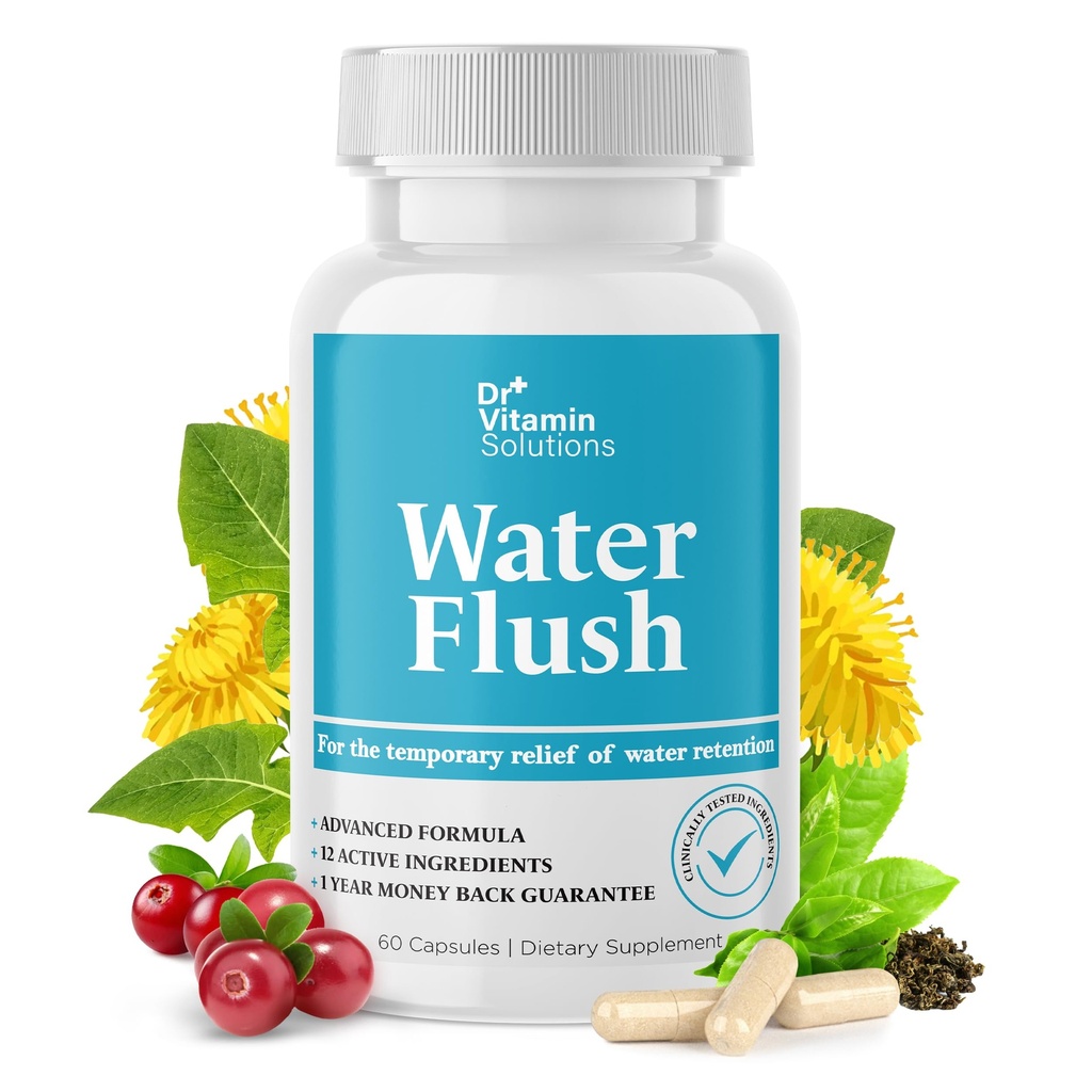 SOLUTIONS DR VITAMIN Pilules d'eau diurétiques pour le contrôle du poids, 12 ingrédients actifs (thé vert, canneberge et plus), soulagement instantané de la Bloat & Gonflement, pilules de rétention d'eau pour les femmes et les hommes - 60 capsules