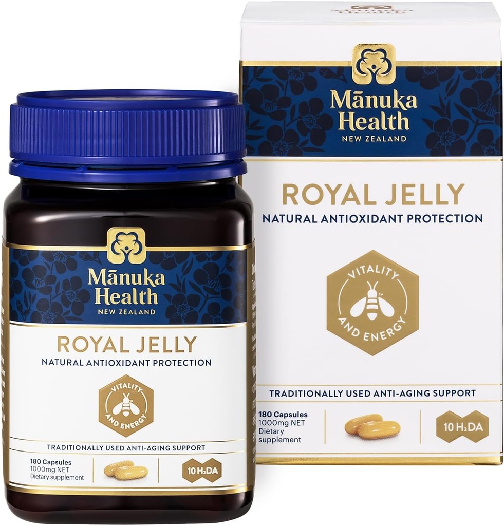 Manuka Health Royal Jelly Capsules, 1000mg NET - 180 Graaf (3-maand Supply) - Traditionele Anti Aging Supplement uit Nieuw-Zeeland