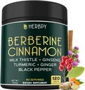 7in1 Premium Berberine et Ceylan cannelle pour la prise en charge du poids, la digestion, la santé du coeur et le soutien immunitaire - avec Ginseng, Turmeric, Ginger, Thistle de lait et poivre noir - 120 Capsules Vegan