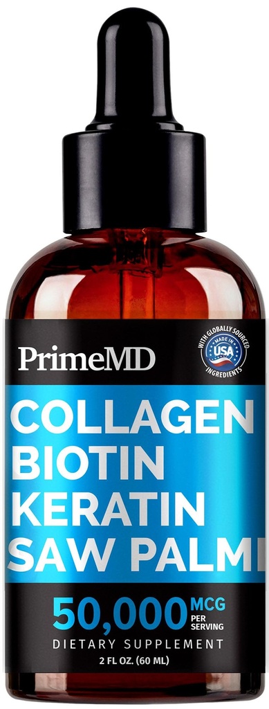 Liquid Collageen Peptides for Women - Serum Complex with Biotin Vitamin, Hydrolyzed Keratine Protein and Saw Palmetto - Comprehensive Formula for Hair, Skin, and Nails Wellness - 2fl oz (Pack of 1)