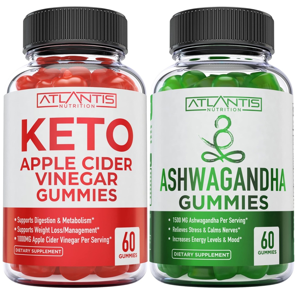 60 Keto Apple Cider Vinegar Gummies Geavanceerd gewichtsverlies + 60 Ashwagandha Gummies - 1500MG Ashwagandha Per Serving