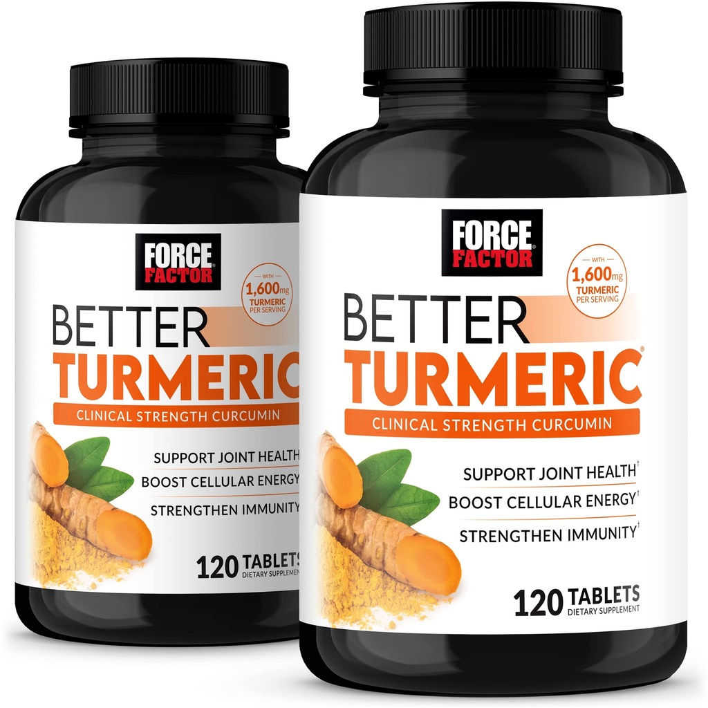FORCE FACTOR Better Kurkuma 2-pack Joint Support Supplement met HydroCurc Kurkuma Curcumin met zwarte peper, klinische kracht gezamenlijke ondersteuning, 240 tabletten, witte verpakking
