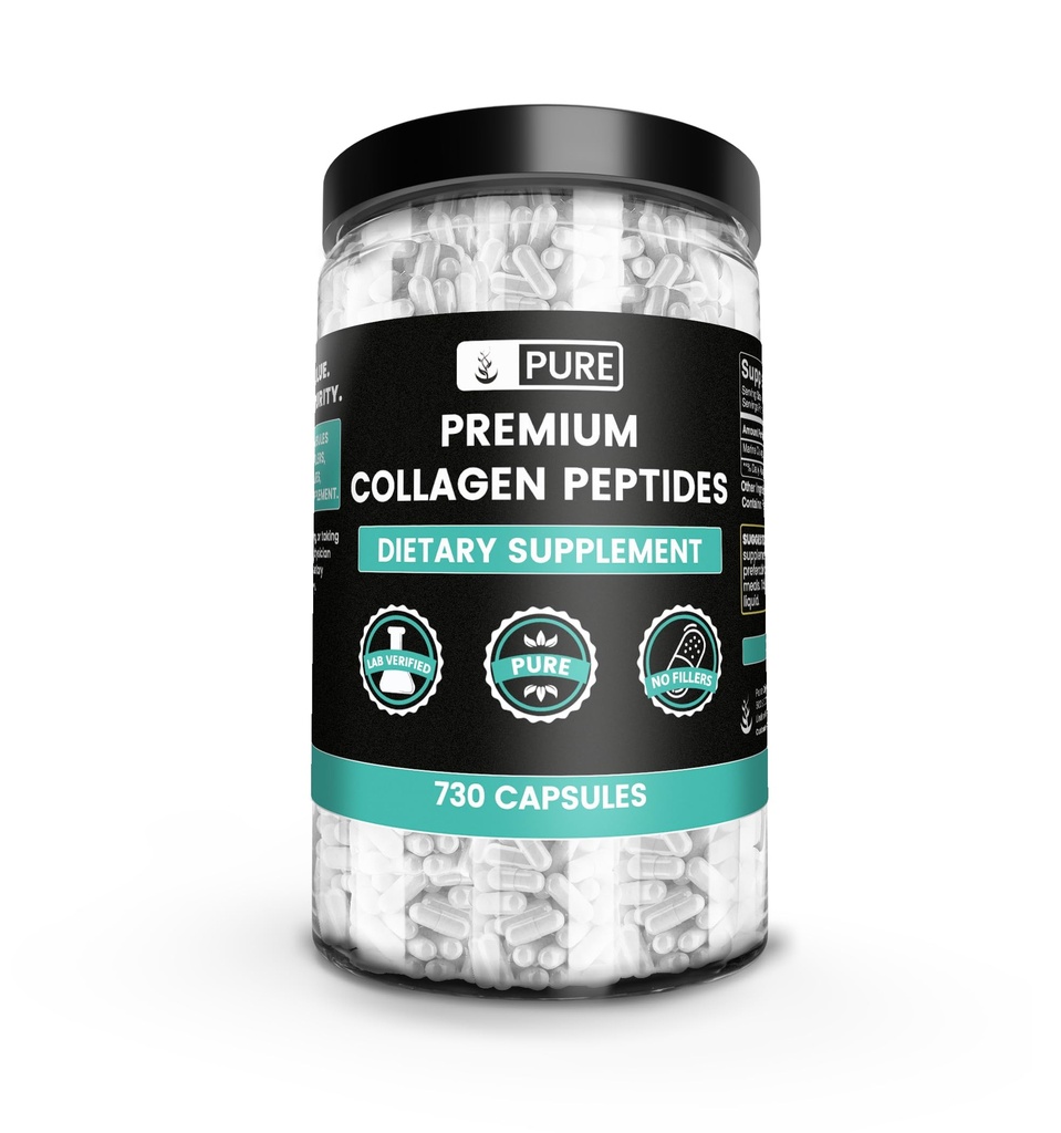 Ingrédients originaux purs Peptides de collagène (730 Capsules) Pas de Magnésium ou de Rice Filters, Toujours Pure, Verified Lab