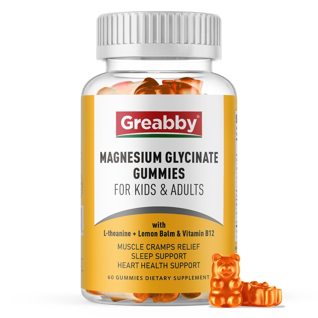 Magnesium Glycinate Gummies for Kids & Adults - Magnesium Glycinate 300mg Chewable Supplement - Promotes Sleep, Muscle, Relaxation (60Count)