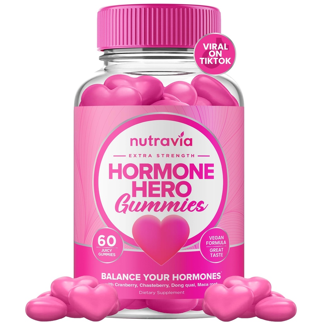Équilibre hormonal pour les femmes Gummies + Supplément de soulagement PMS - Supporte les swings d'humeur, la peau claire, les crampes réduites et le gonflement - Gummies hormonales PMS PCOS Vitamine avec canneberge, Dong Quai (60 Gummies)