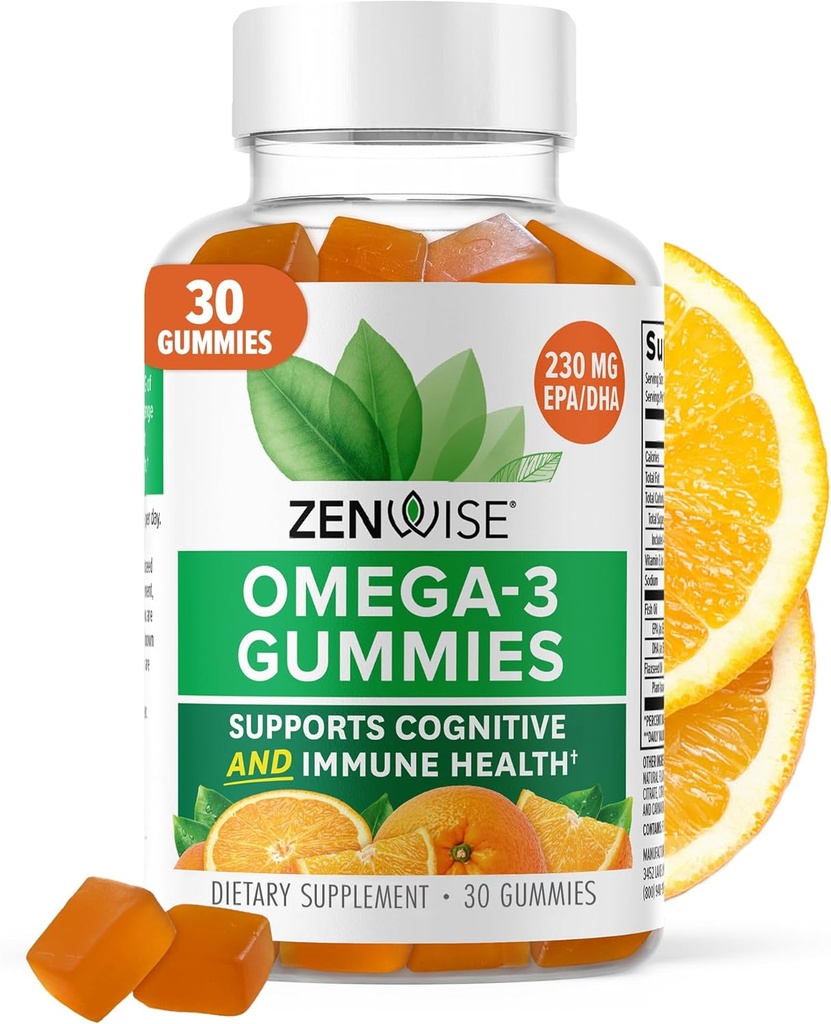 Zenwise Health Omega 3 Gummy Supplement - Burpless Omega 3 Supplement met DHA & EPA vetzuren voor de gezondheid van de immuunsysteem - duurzaam van oorsprong Visolie, Vlaszaadolie en vitamine E - 30 Gummies