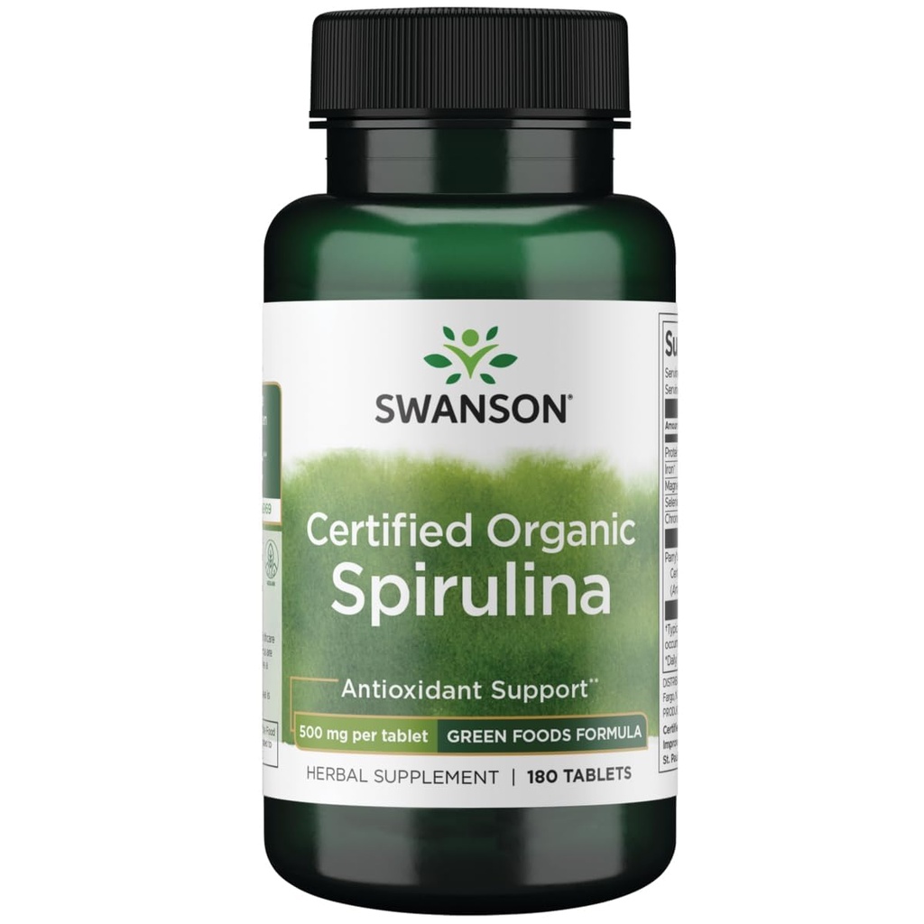 Swanson Certified Organic Spirulina 500 Milligrammen 180 Tabs