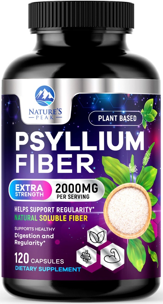 Psyllium Husk Fiber Supplement 1500mg - Vegan Prebiotic, Oplosbare vezel voor dagelijkse Digestieve Gezondheid & Regularity Support, Natuurlijke Psyllium Powder Caps, Sugar-Free, Non-GMO & Gluten-Free - 120 Capsules