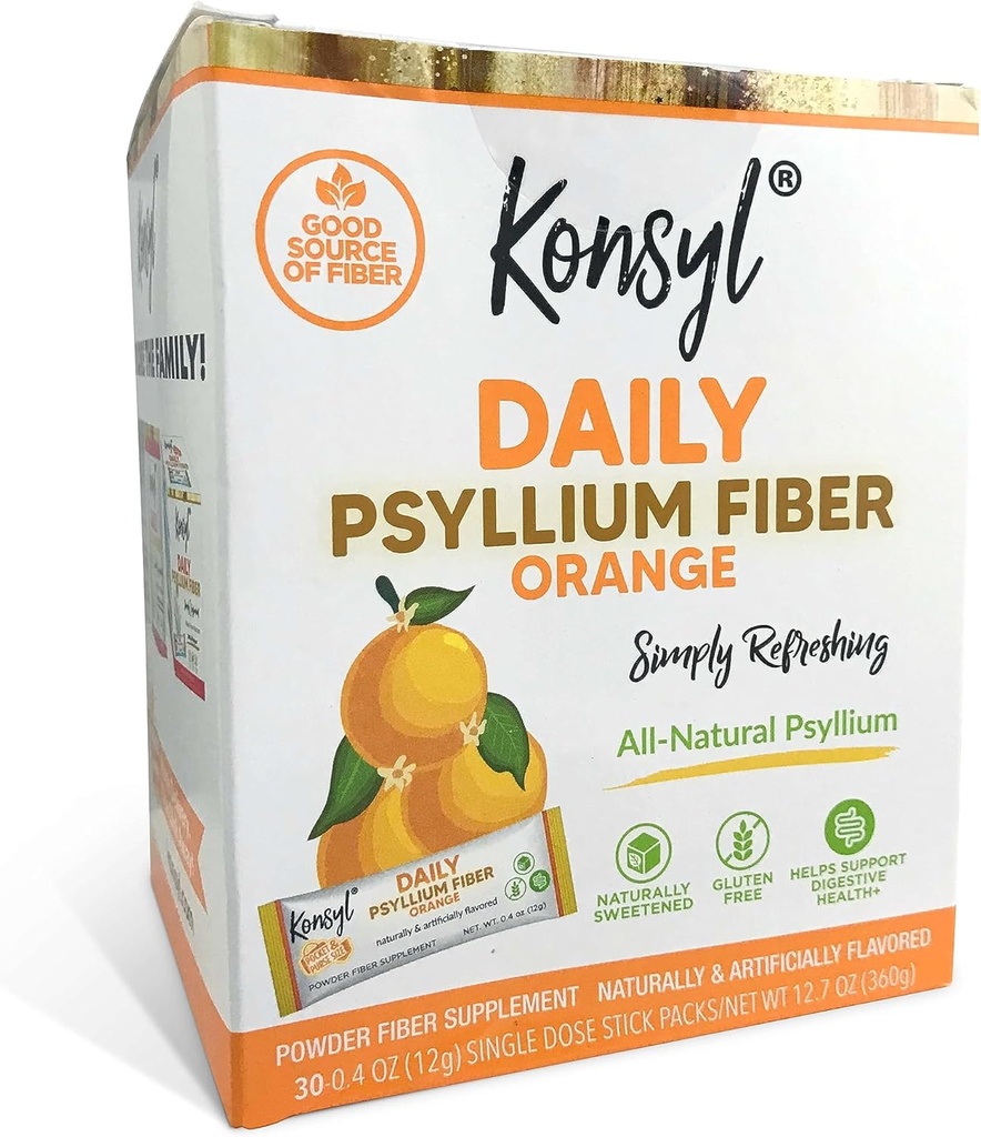 Konsyl Daily Fiber Orange 100% natuurlijk Psyllium Husk poeder - natuurlijk gezoet - glutenvrij - 30 individuele stickpacks