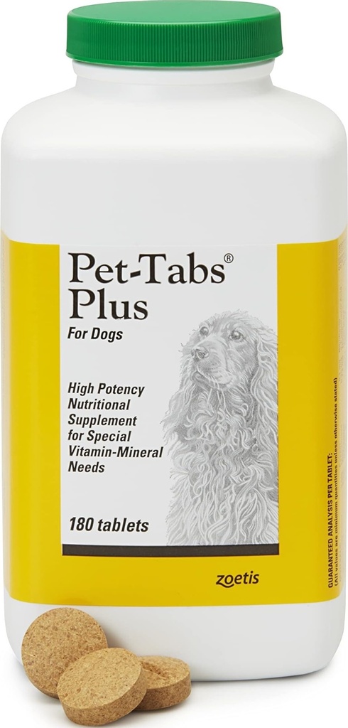 Pet-Tabs Plus Multivitamine en minerale supplement voor honden met speciale voedingsbehoeften, Kauwtablet, 180 Telfles