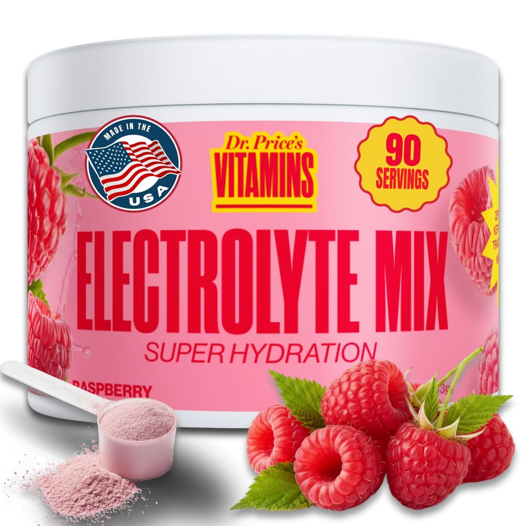 Dokter Price Trace Minerals Geen Suiker, Snel oplossende Elektrolyten Poeder Paketten Raspberry, 90 porties