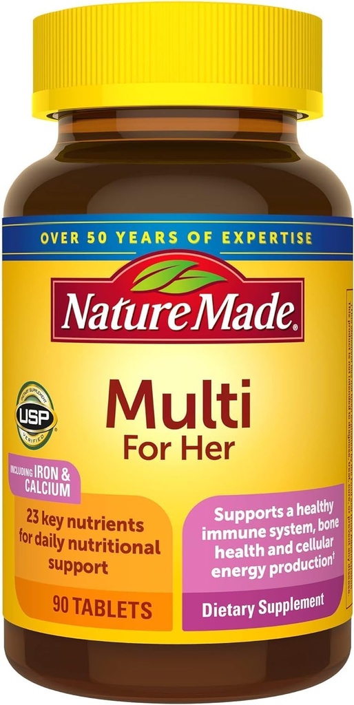 Natuur gemaakt Multivitamine voor haar, dagelijkse voedingsondersteuning Multivitamine voor vrouwen, Natuur gemaakt Vrouwen vitamines & mineralen, 90 tabletten, 90 dagen levering