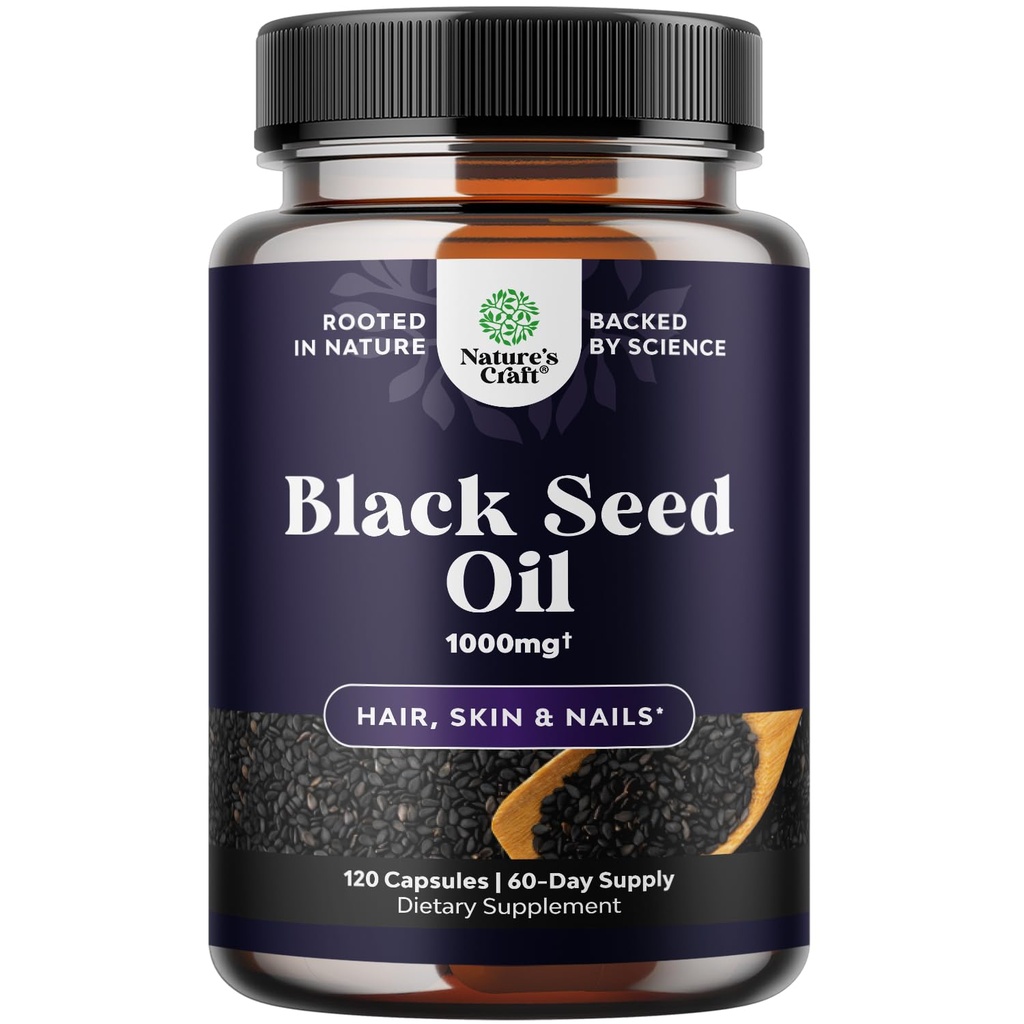 Cold Pressed Black Seed Oil Capsules - Vegan Nigella Sativa Black Cumin Seed Oil Capsules with Omega 3 6 9 Antioxidanten en Thymochinon for Hair Growth Immune Support Joint Health and Digestie