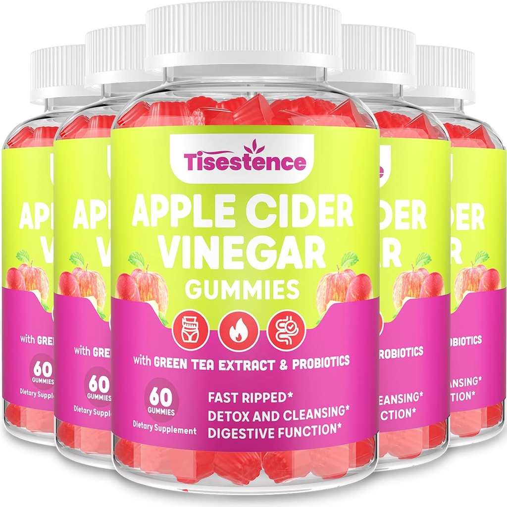 Gummées de vinaigre de cidre de pomme mère, Gummées de vinaigre de cidre de pomme Keto 2000MG - Nettoyer et détox Diet, Gummées de vinaigre de cidre de pomme Max Strength avec thé vert, framboise, B12 et probiotiques pour le métabolisme et la santé digestive, boîtes de 5