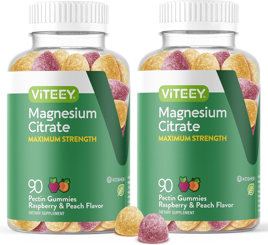 VITEEY Magnesium Gummies voor volwassenen - 255mg Magnesium Citrate Gummy voor Kalmte, Slaap, Zenuw & Spierfunctie Ondersteuning - Veganistisch, Glutenvrij - 180 Tel.