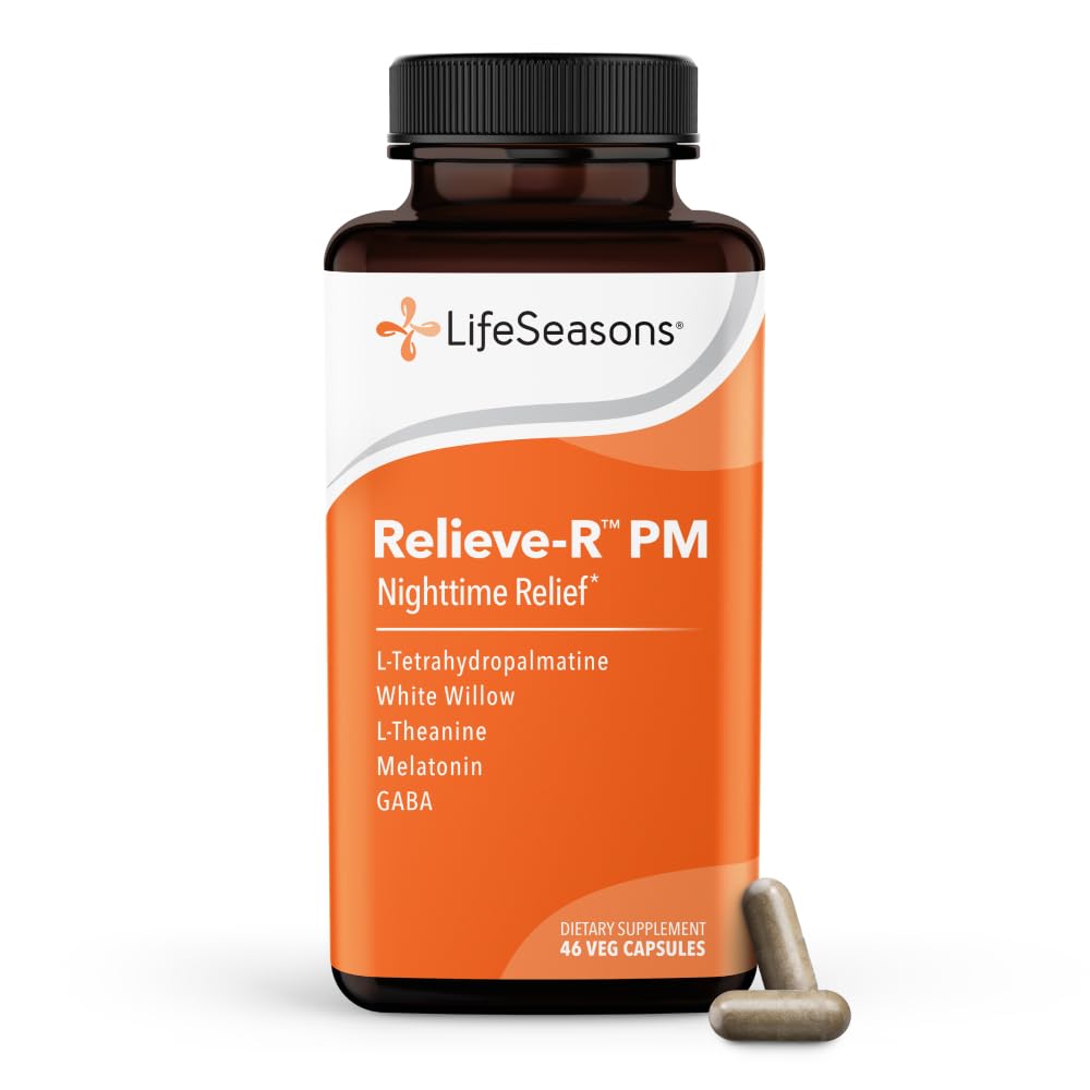 LifeSeasons Relieve-R PM - Eases Nighttime Aches & Discomfort - Relaxes Muscles - Kalmen Het zenuwstelsel - Ondersteunt natuurlijke slaapcycli & non Habit vormen - 46 capsules