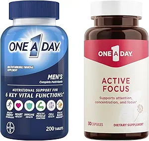 One A Day Bundle - One A Day Multivitamine voor mannen 200 Teltabletten en One A Day Active Focus Supplement, 30 Capsules