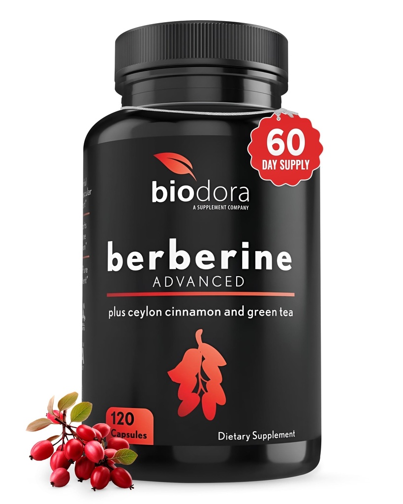 Berberine Advanced Plus avec 1200mg Berberine - 100mg Ceylan Cannelle et 100mg Extrait de Thé Vert - 1400mg Par Dose -120 Capsules - 60 jours d'approvisionnement - Supports immunitaires et cardiovasculaires