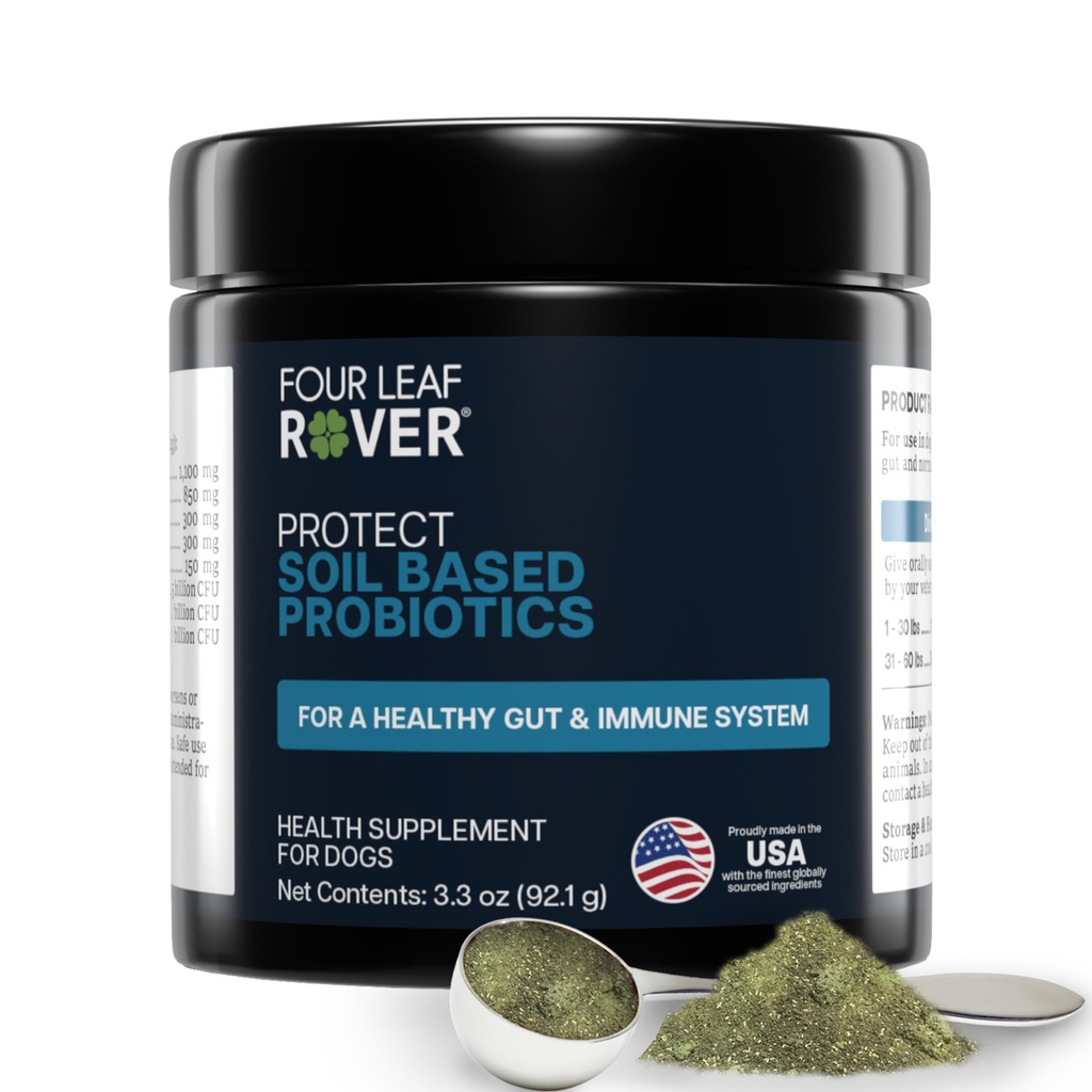 Four Leaf Rover Protect - Probiotica voor honden - Dierenarts Geformuleerd - met natuurlijke prebiotica en antioxidanten - Ontgifting & Gut Health - 30 dagen grote hondenvoorziening