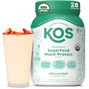 KOS Vegan Protein Powder, Unflavored & Unsweetened - Low Carb Pea Protein Blend, Organic Superfood Rich in Vitamins & Minerals - Keto, Soy, Dairy Free - Meal Replacement for Women & Men - 28 Servings