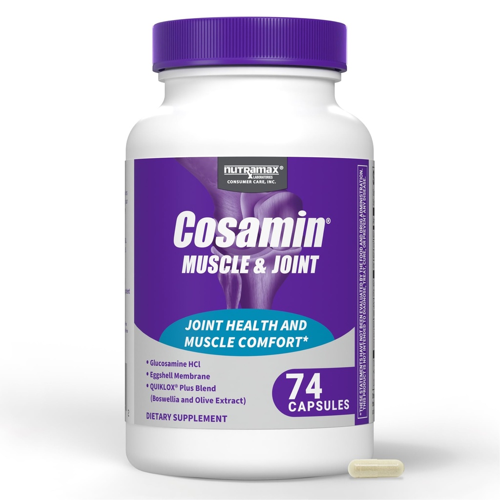 Nutramax Cosamin® Muscle et articulations, fonctionne pour diminuer la décomposition du cartilage, protège les articulations et réduit la douleur musculaire, 74 capsules