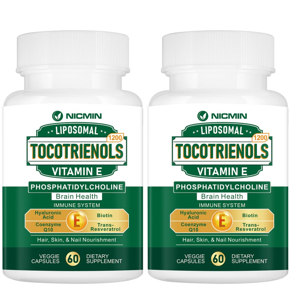 1200MG Vitamine E Tocotrienolen Liposomale Tocotrienolen Supplement met Fosfatidylcholine, 95% Delta-tocotrienolen en 5% Gamma-tocotrienolen, Hoge Absorptie voor Hart, Hersenfunctie 120 Capsules
