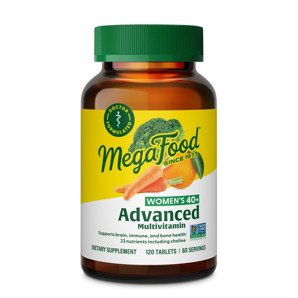 MegaFood Women's 40+ Advanced Multivitamine for Women - Dr Geformuleerd - Vitamine B, Vitamine D3, Vitamine K2 & Choline - Energie Metabolisme, Brain Health & Bone Health - Vegetarisch - 120 Tabbladen (60 porties)
