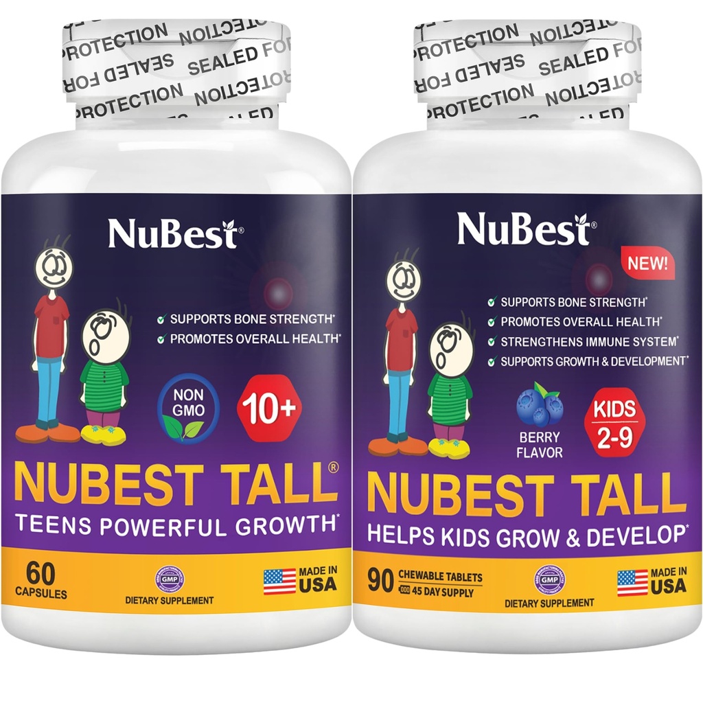 NuBest Bundle Tall 10+ 60 Capsules Tall Kids 90 Kauwbare tabletten Ondersteuning voor de groei van de hoogte voor kinderen & tieners 