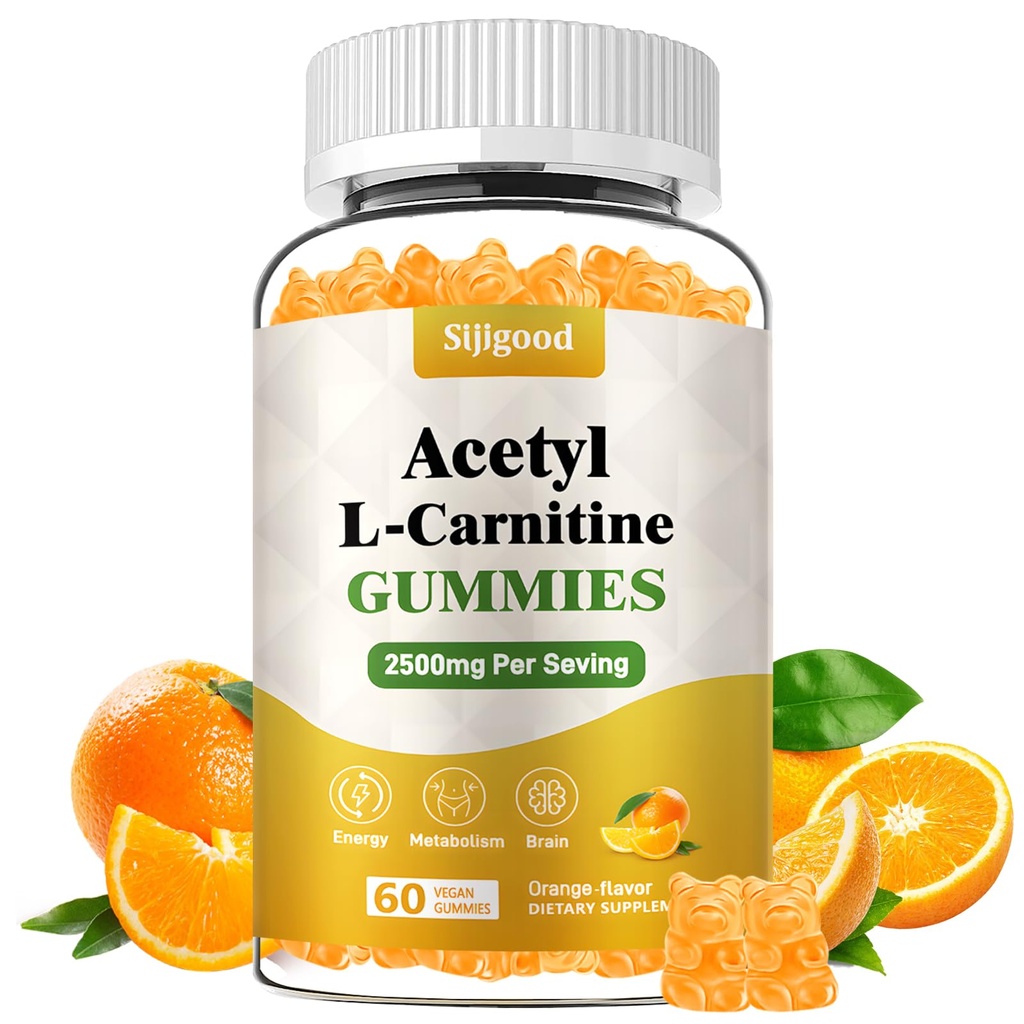 Acetyl L-Carnitine Supplement, Natuurlijke Voeding Supplement voor Boost Energie, Immuniteit, Veganist, Oranje smaak, 60 Tellen