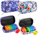 Serfeymi Weekly Travel pil Organizer 2 keer Een dag AM regenboog pil Box 7 dag met Zipper Canvas pil Case, Medicine Organizer voor pillen, Vitaminen, Visolie - Paars 01+ Bloom 01