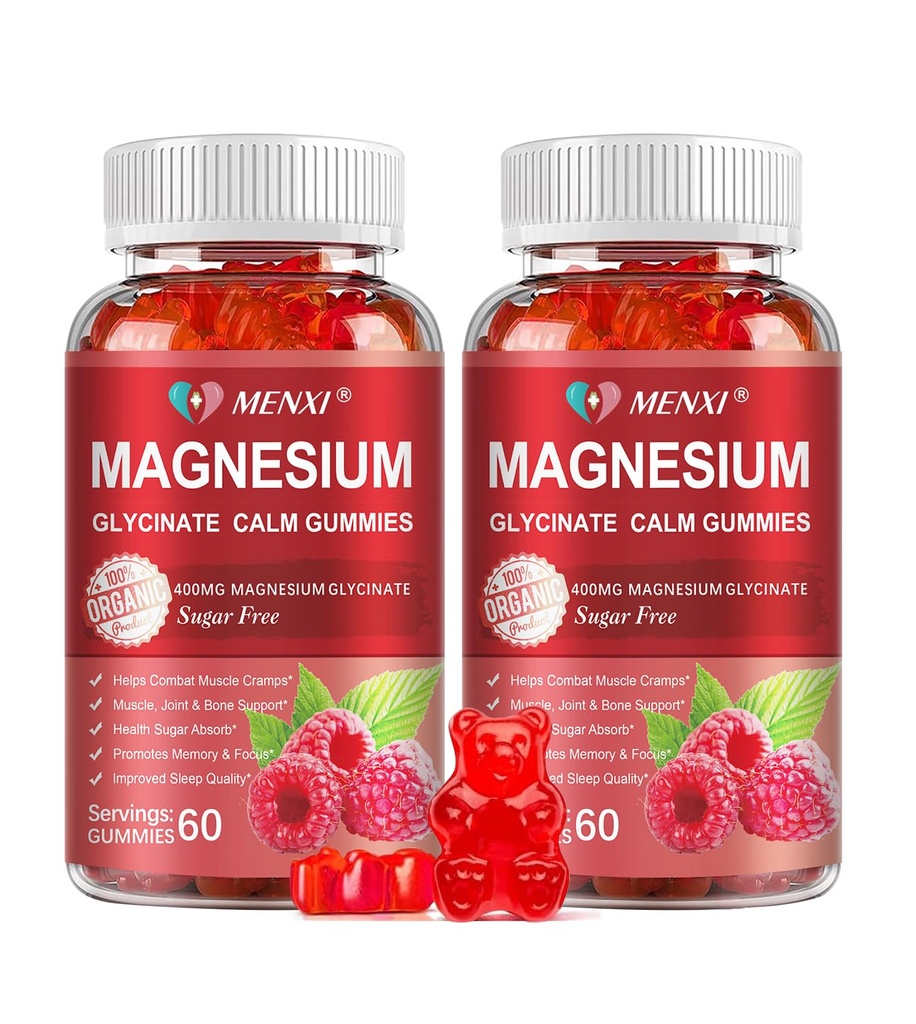 Magnesium Gummies 600mg per Serving-Magnesium Glycinate 400mg en Magnesium Malate 200mg, Sugar Free Magnesium Kalium Supplement voor Calm Mood, Muscle, Bone & Energy Support,120 Raspberry Gummies