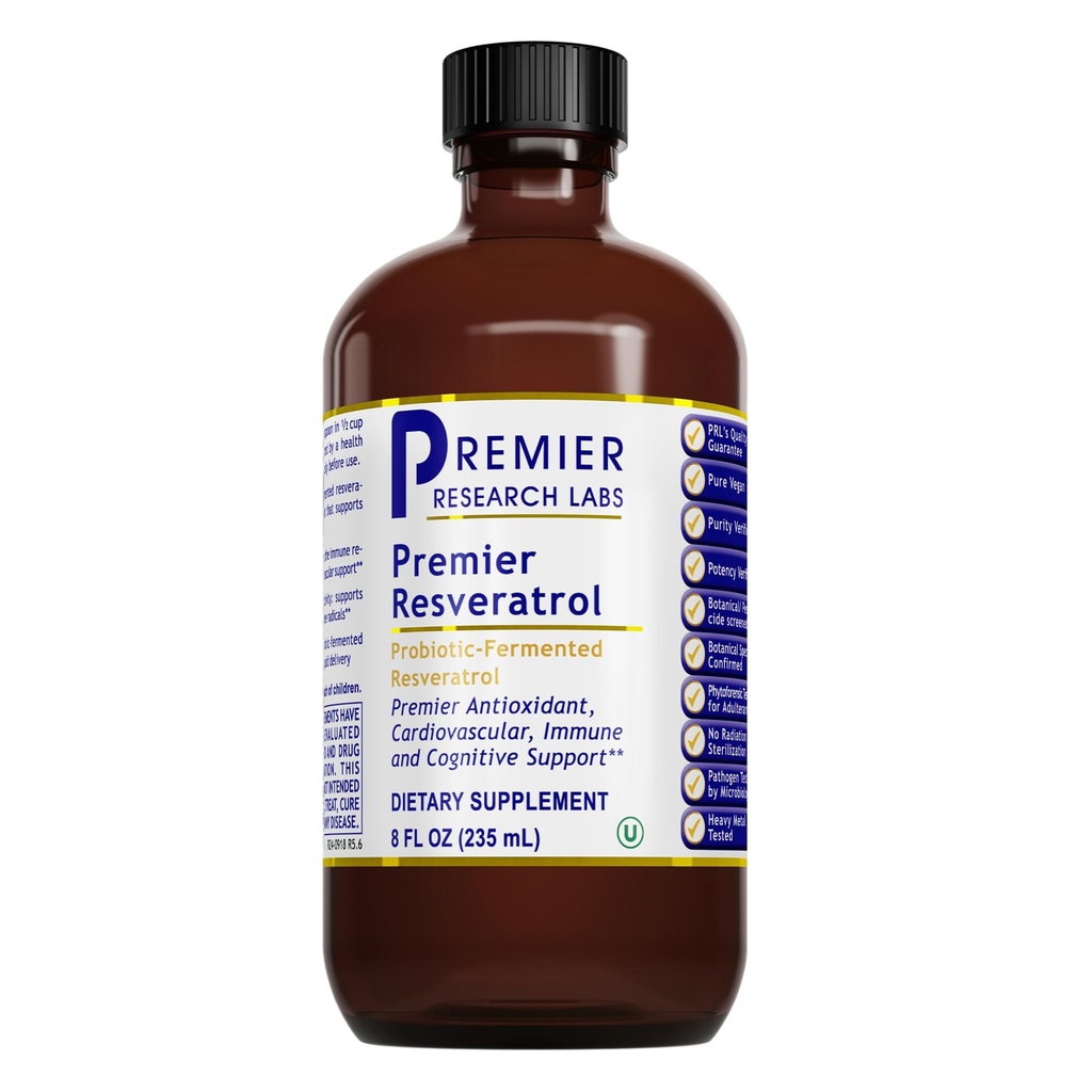 Premier Research Labs Resveratrol - Resveratrol Liquid Supplement, Trans Resveratrol, Antioxidant Support for Heart Health & Blood Flow, Aging Support, 180 mg per theelepel - 8 Fl Oz