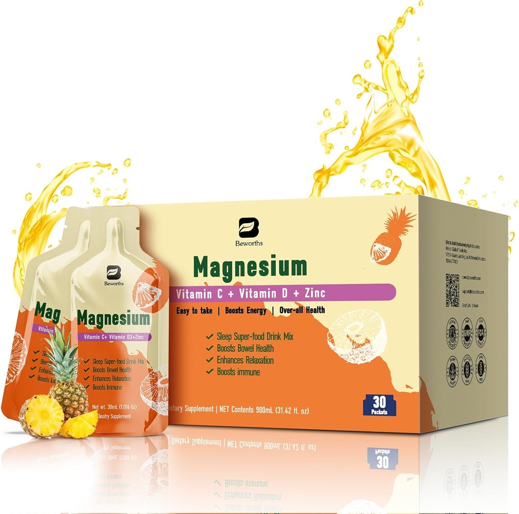 Magnesium citraat vloeibaar supplement 280Mg met bromelaïne, vitamine C, D3, B6, zink, hoge Absorptie Magnesium citraat Drink voor constipatie, Zzz & Energy