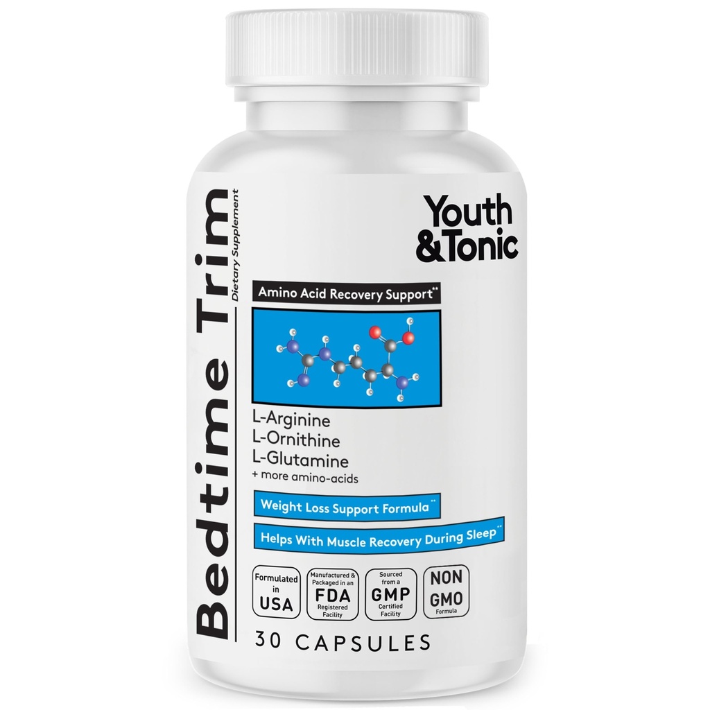 Youth & Tonic PM Bedtime Trim Amino Acides Supplément pilules pour les hommes et les femmes de 30 capsules pour soutenir le métabolisme et définir les muscles maigres pendant la nuit