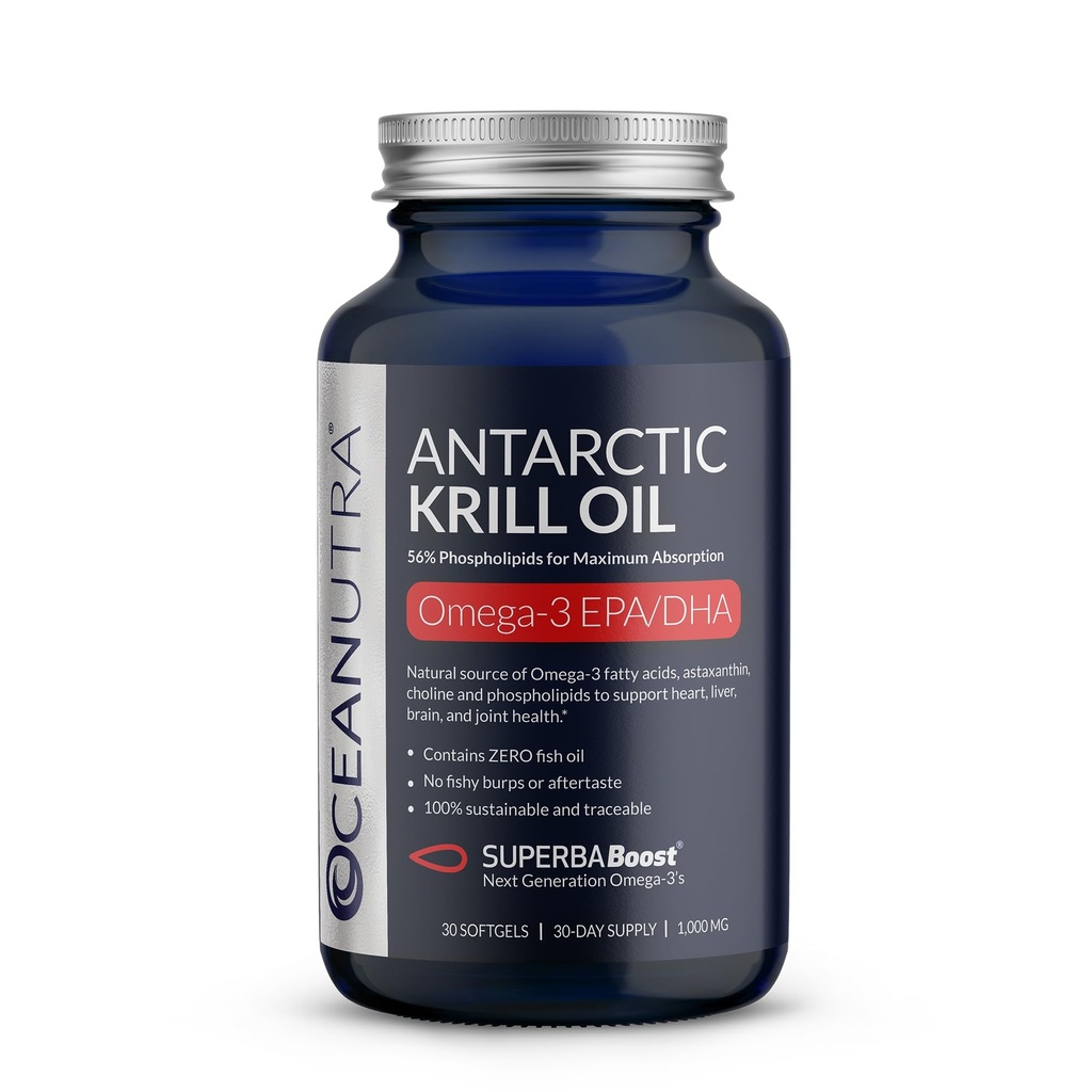100% Pure Krill Oil 1000mg, Omega 3, Highest Concentration 56% Phospholipids, Choline & Astaxanthin, Sustainable Antarctic SuperbaBoost, DHA, EPA, Heart, Brain, Eye & Skin Care, No Fish Oil