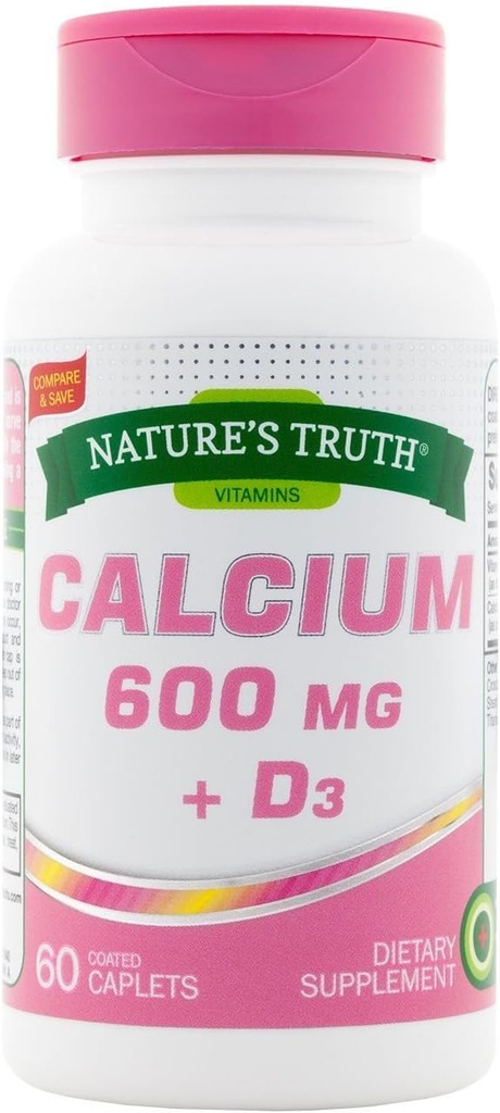 Nature's Truth Calcium 600 mg + D3-60 Coated Caplets, Verpakking van 2