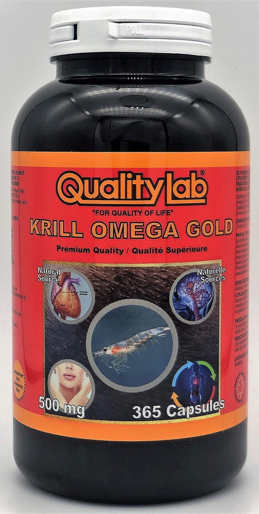 Huile de krill Omega Gold 500 mg 365 Capsules (Fabriqué au Canada)