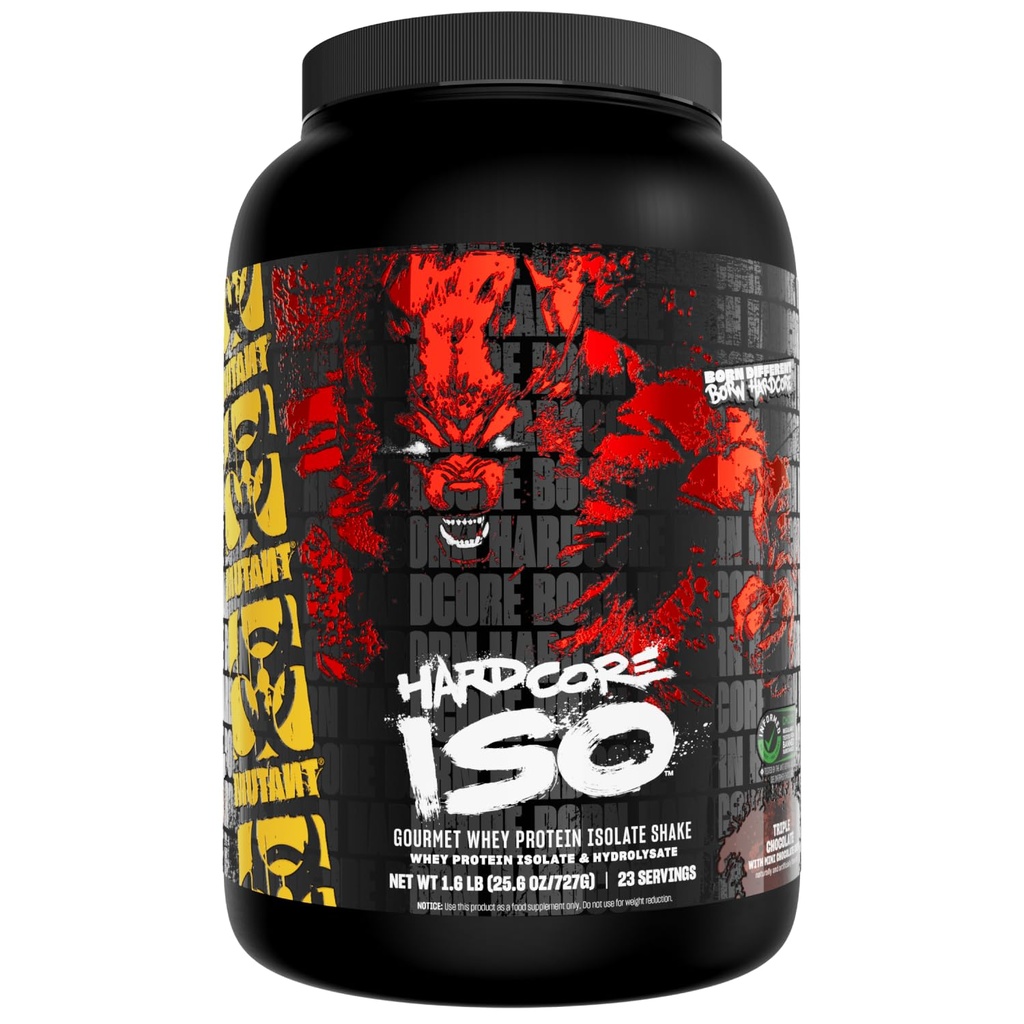 Mutant Hardcore ISO Whey Protein Powder Acts Fast to Help Recover, Build Muscle, Bulk and Strength, Uses Only Ingredients, 1.6 lb - Triple Chocolate