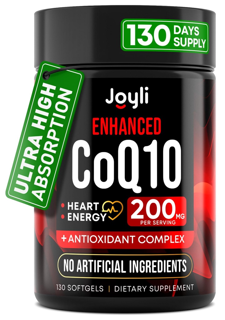 Hoge absorptie CoQ10 200MG - Co Q10, 200mg Softgels for Heart Health & Energy Production - Enhanced Co Q 10 Supplement with Antioxidants and Flaxseed Oil - CoQ10 200 mg Per Serving