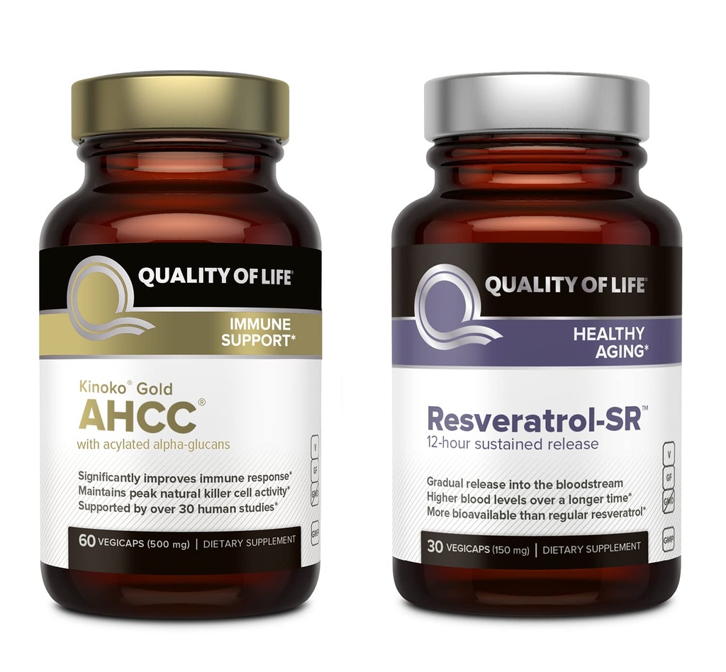 Kwaliteit van leven Kenmerken Kinoko Gold AHCC en Resveratrol SR Sustained Release Formula - Immune, gezonde Aging Bundle