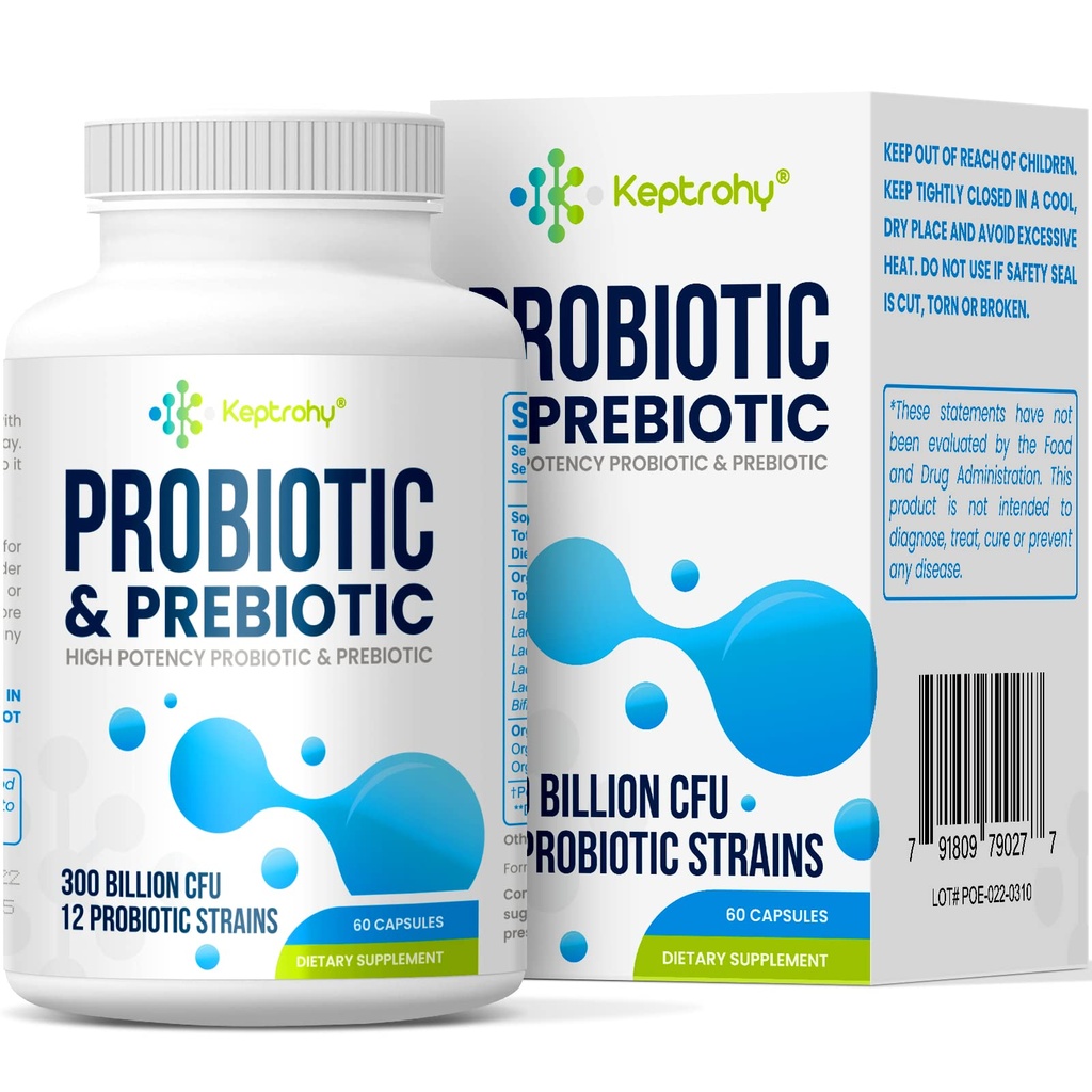 Probiotica voor vrouwen en mannen, 300 miljard CFU Probiotica van 12 Strains + Biologische Prebiotica Blend voor dagelijkse spijsvertering, Immune, Gut, Bloating, Gut Health voor vrouwen en mannen, Plank Stable - 60 Capsules