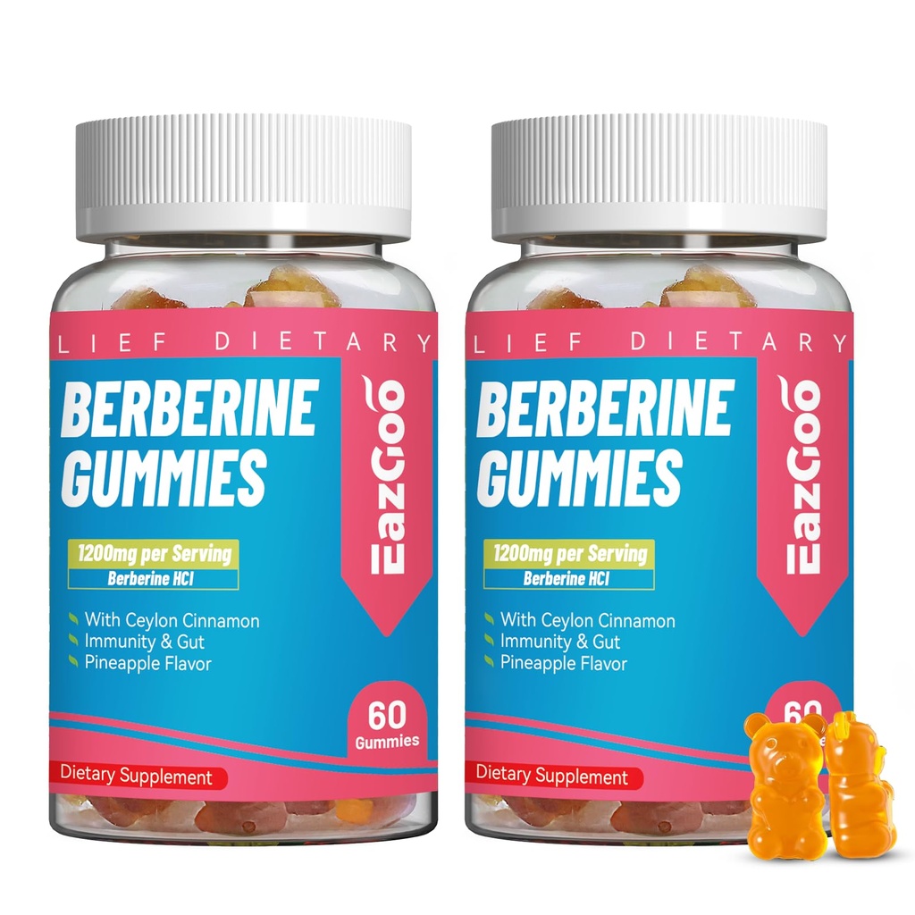 2 Pack Berberine Gummies -1200mg Berberine Supplement met Ceylon kaneel voor Metabolisme en energie ondersteuning, Vegan Gelatine-vrij-120 Tellen