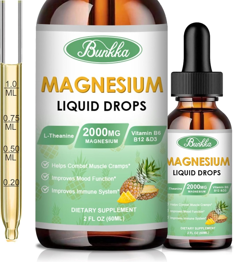 Magnesium Glycinate Supplement, Magnesium Complex Liquid Drops met 500mg Magnesium Glycinate, Magnesium Citrate, Vitamine - 30 dagen Levering